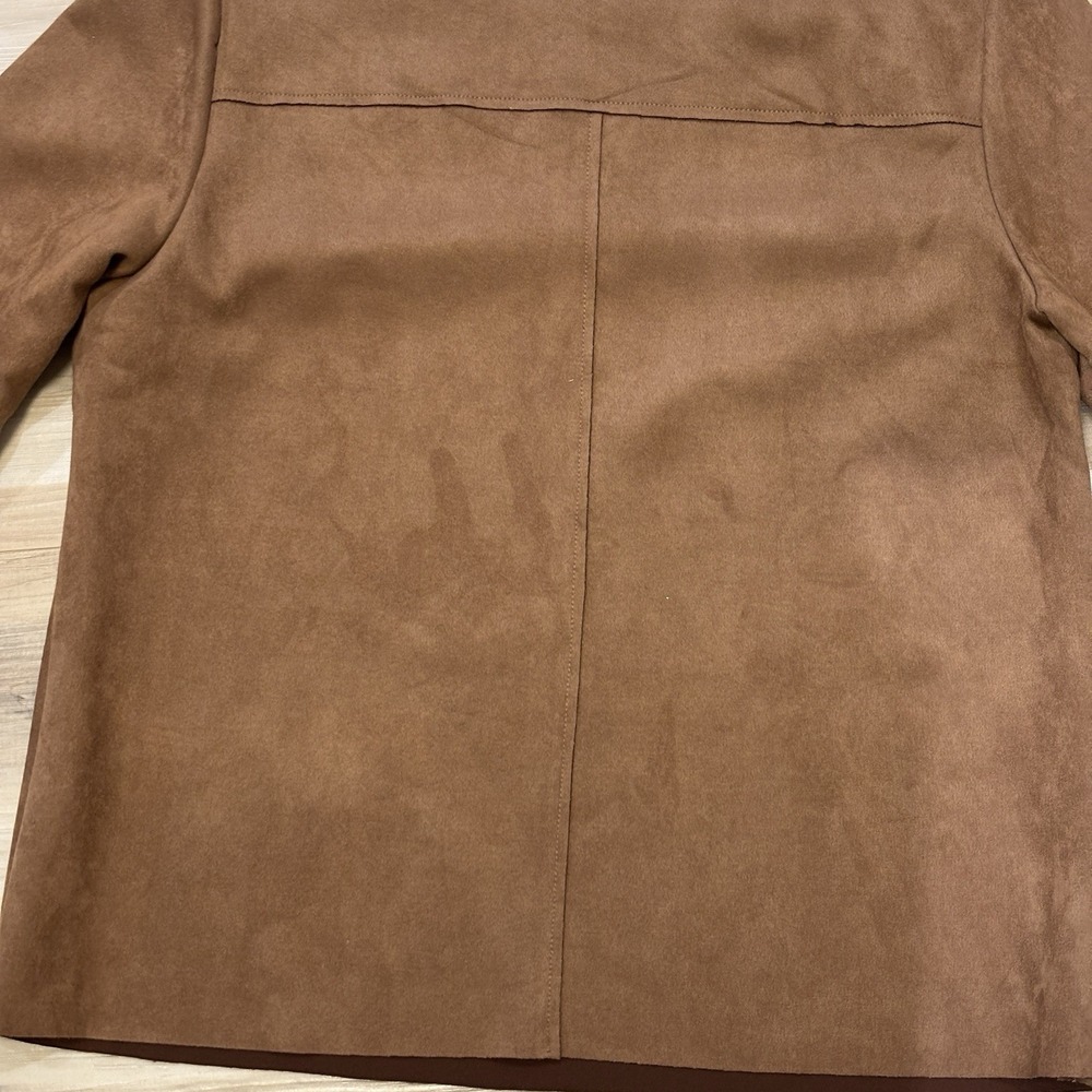 Tahari XL Brown Faux Suede Top Faux‎ Fur Cuffs Boxy Oversized Lagenlook - Picture 4 of 9
